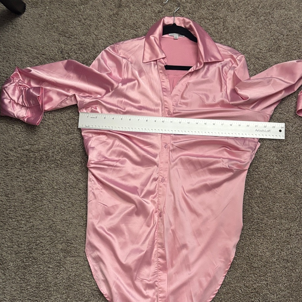 Fashion Nova Pink Satin Shirt “Run this Show” - Picture 7 of 8